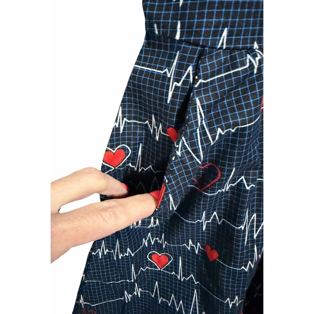 Retrolicious EKG Heart Beat Pattern‎ A-Line Dress Navy Blue Women's Size Large - Picture 7 of 8